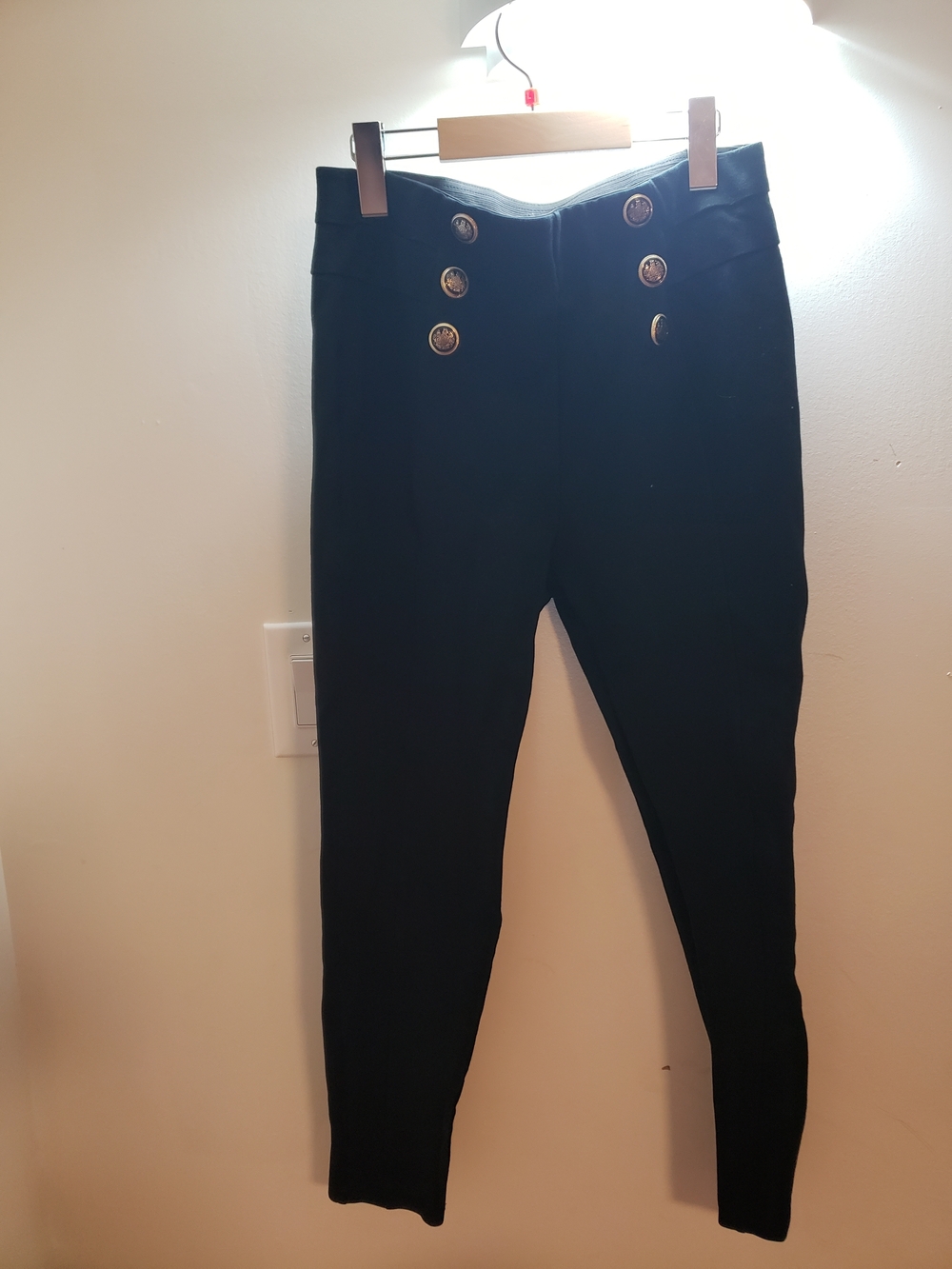 Zara Black High-Waist Button Front Leggings